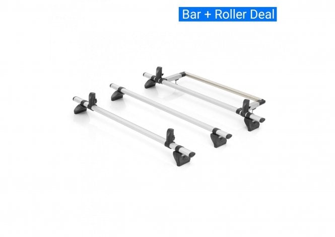 Rhino KammBar Pro Roof Bars + Roller - 3 Aluminium Bars - Peugeot Boxer 2006 on - L1H1 / L2H1 / L2H2 / L3H2 / L3H3 / L4H2 / L4H3 Twin Doors